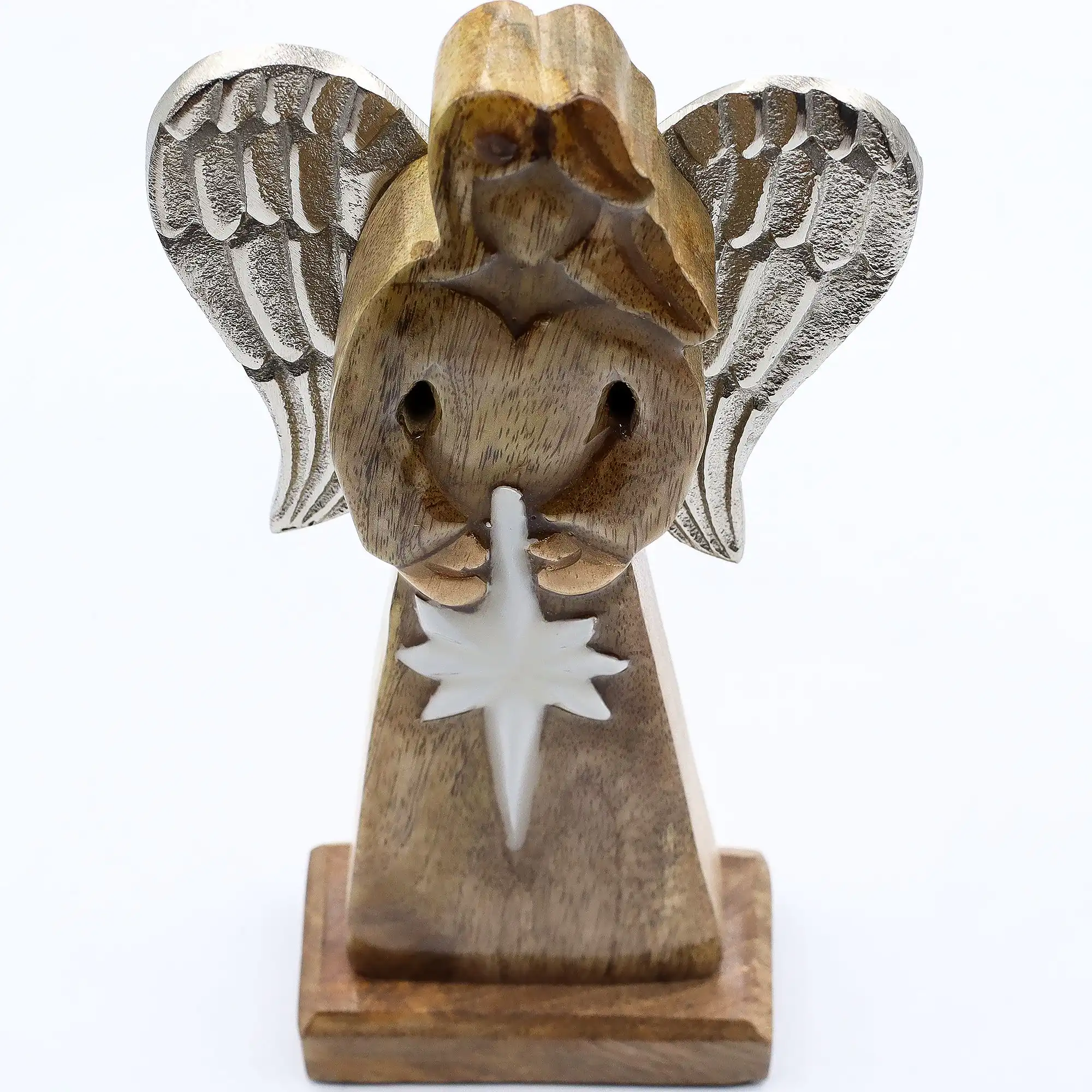 Large Mango Wood Peace Angel Metal Wings & Enamel Detail | www.artisangoods.co.uk 8 Large Mango Wood Peace Angel Metal Wings & Enamel Detail - Image 7