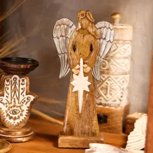 Large Mango Wood Peace Angel Metal Wings & Enamel Detail | www.artisangoods.co.uk 8
