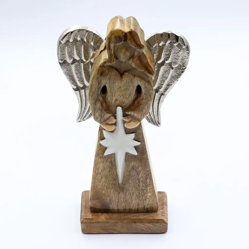 Large Mango Wood Peace Angel Metal Wings & Enamel Detail | www.artisangoods.co.uk 4