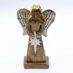 Large Mango Wood Peace Angel Metal Wings & Enamel Detail | www.artisangoods.co.uk 4