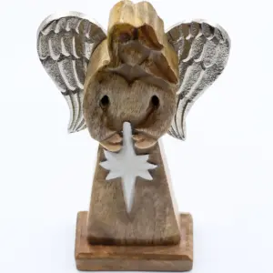 Large Mango Wood Peace Angel Metal Wings & Enamel Detail | www.artisangoods.co.uk 3