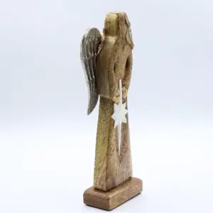 Large Mango Wood Peace Angel Metal Wings & Enamel Detail | www.artisangoods.co.uk 2