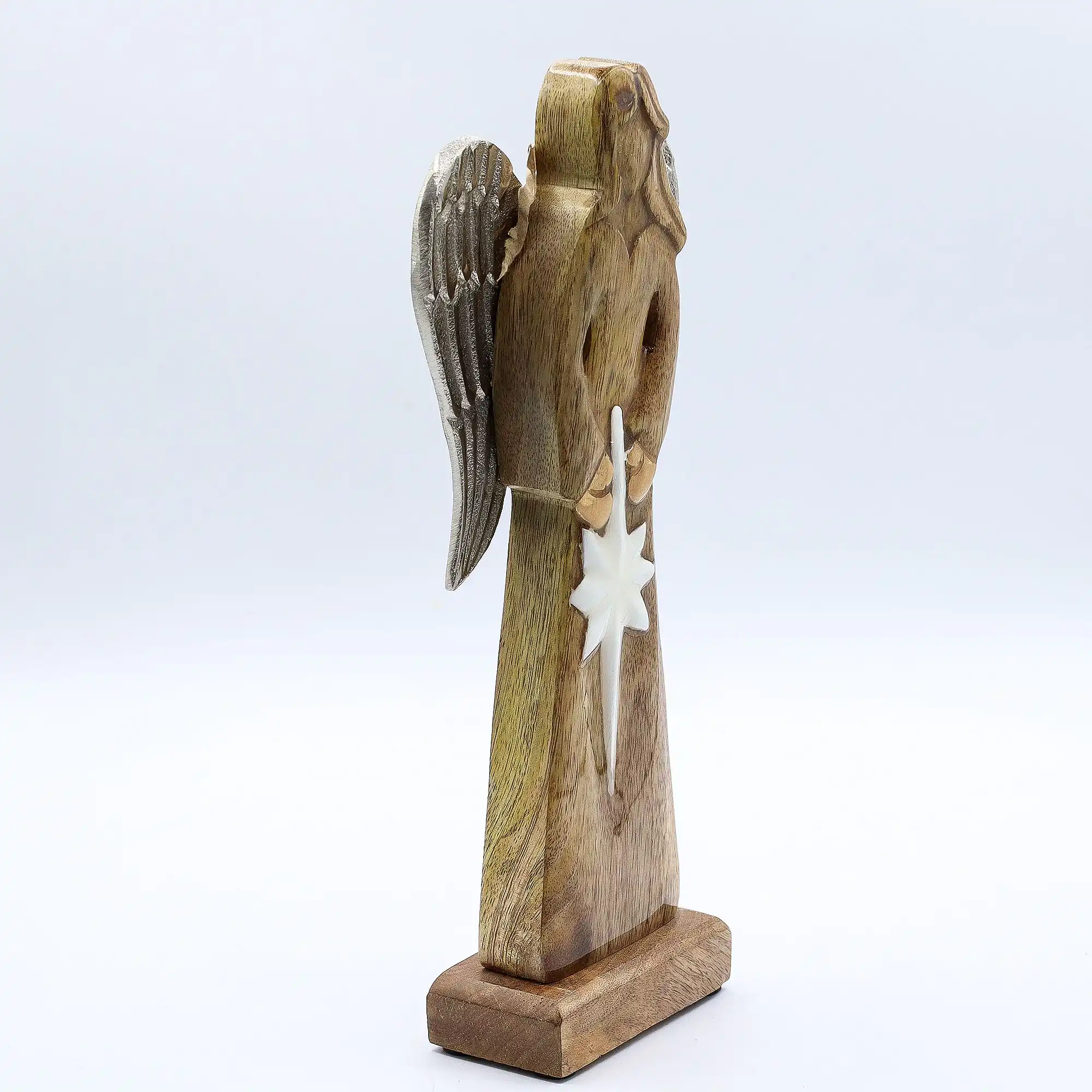 Large Mango Wood Peace Angel Metal Wings & Enamel Detail | www.artisangoods.co.uk 3 Large Mango Wood Peace Angel Metal Wings & Enamel Detail - Image 2