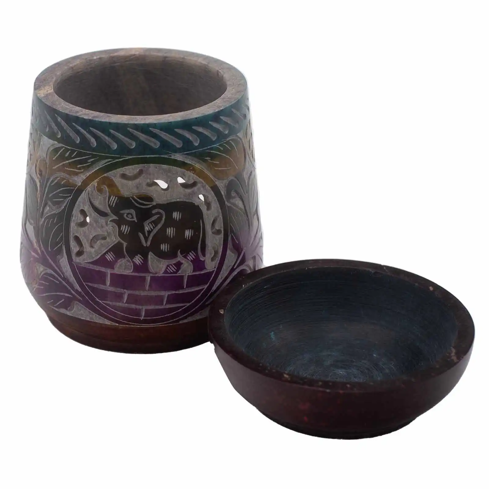 Large Soapstone Oil Burner 13x10cm – Elephant – Five Colours | www.artisangoods.co.uk 3 Large Soapstone Oil Burner 13x10cm - Elephant - Five Colours - Image 2