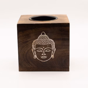 Large Square Mango Wood Oil Burner- Buddha Face | www.artisangoods.co.uk 3