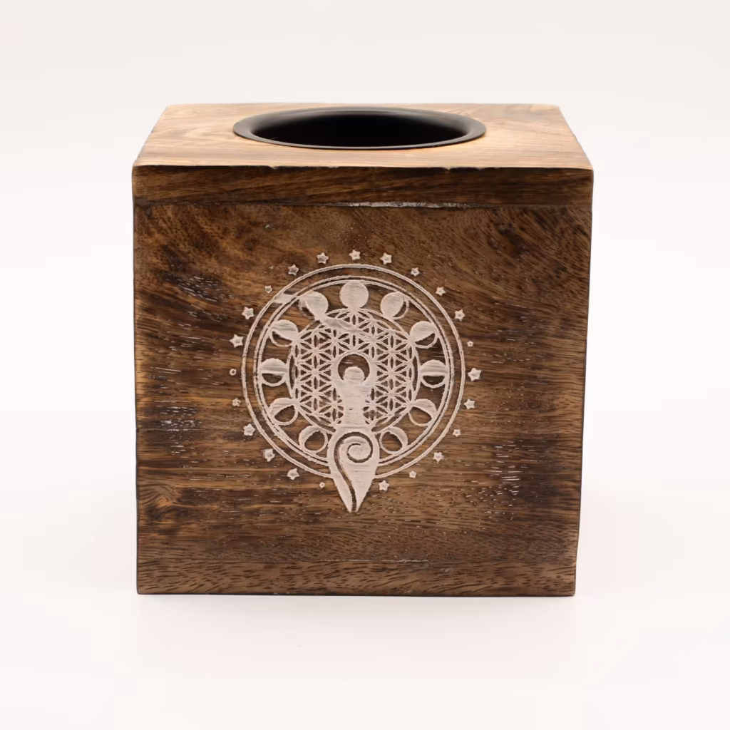 Large Square Mango Wood Oil Burner – Moon Goddess | www.artisangoods.co.uk 2 Large Square Mango Wood Oil Burner – Moon Goddess | www.artisangoods.co.uk 2