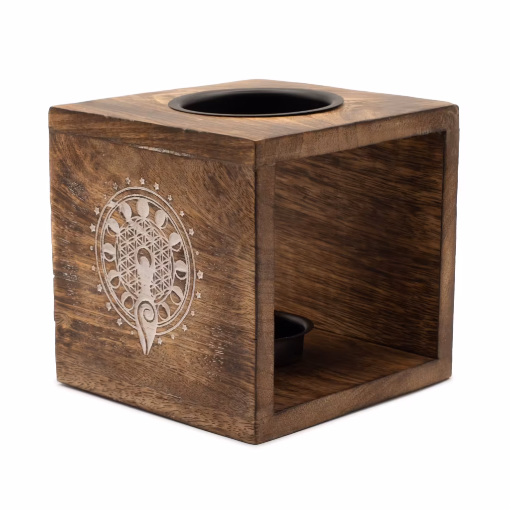 Large Square Mango Wood Oil Burner – Moon Goddess | www.artisangoods.co.uk