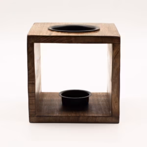 Large Square Mango Wood Oil Burner- Pentagon | www.artisangoods.co.uk 2