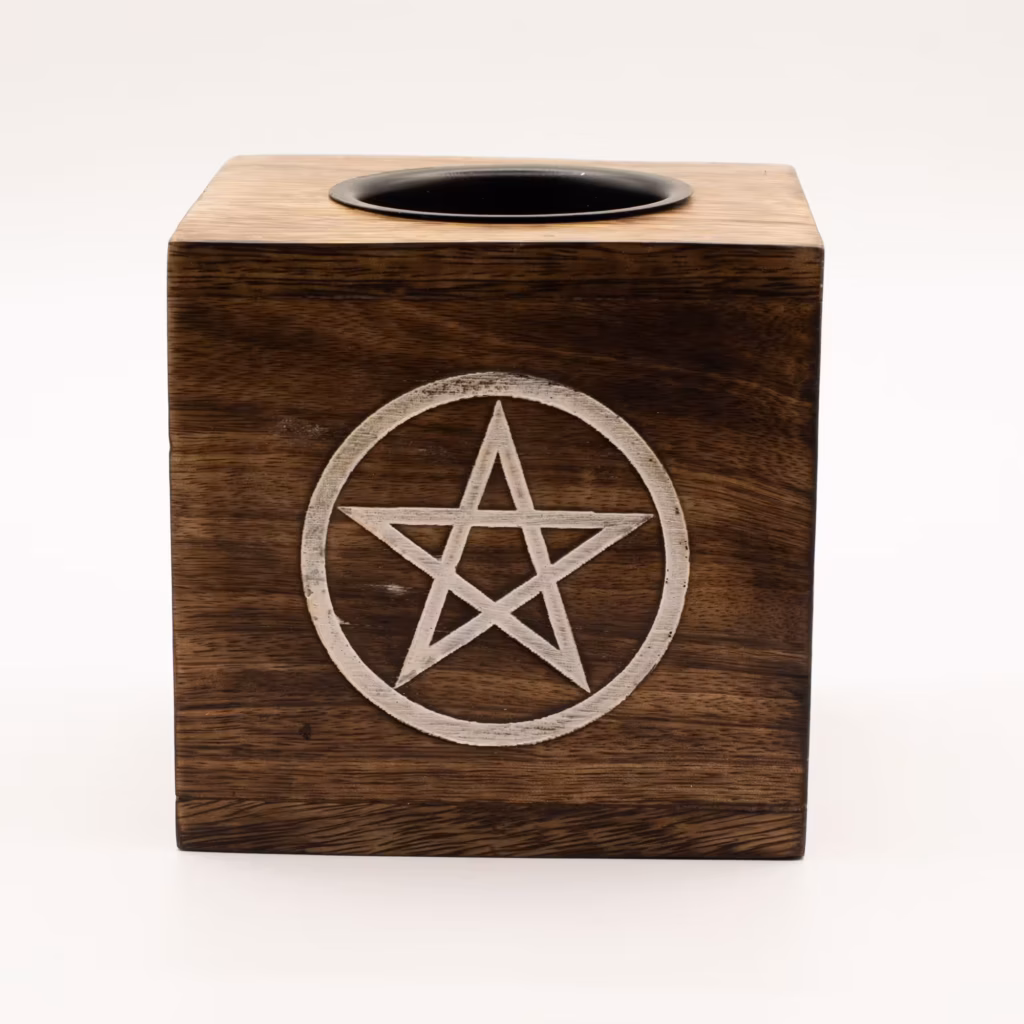 Large Square Mango Wood Oil Burner- Pentagon | www.artisangoods.co.uk