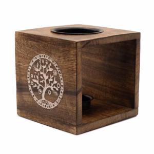 Large Square Mango Wood Oil Burner  – Tree of Life | www.artisangoods.co.uk 4