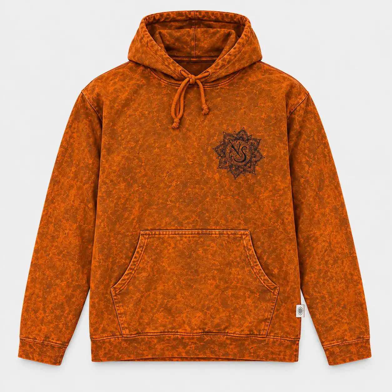 Large Stone Washed Hoody Shirt Kangaroo Pocket - Burnt Orange