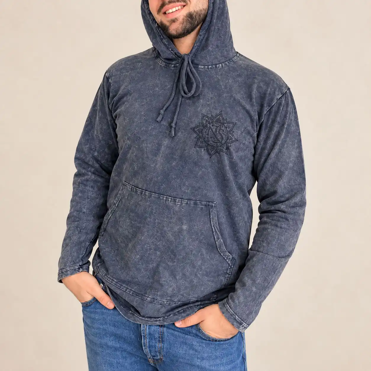 Large Stone Washed Hoody Shirt Kangaroo Pocket - Dusty Lavender