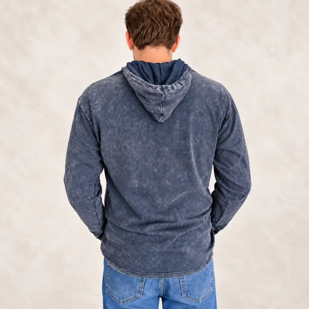 Large Stone Washed Hoody Shirt Kangaroo Pocket - Dusty Lavender