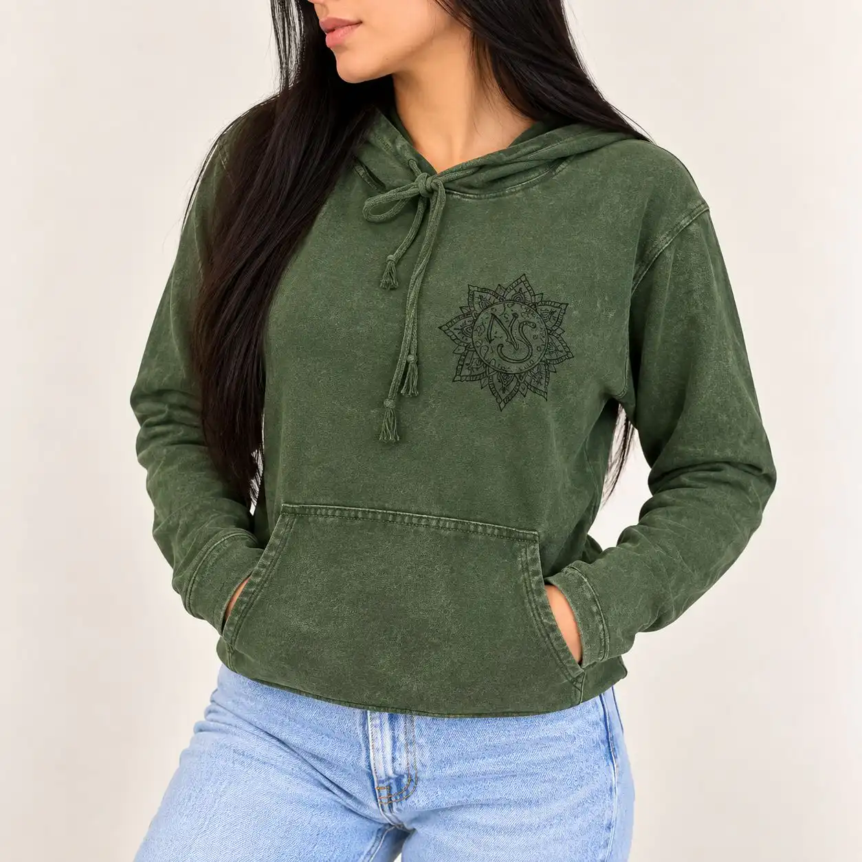 Large Stone Washed Hoody Shirt Kangaroo Pocket - Vintage Teal