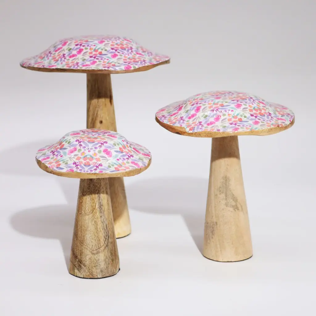 Large Wooden Mushroom – Pretty Floral | www.artisangoods.co.uk 2