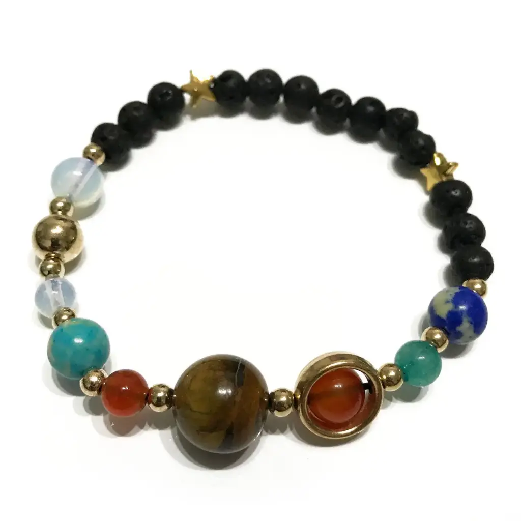 Lava Stone Bracelet – Gold Solar System | www.artisangoods.co.uk