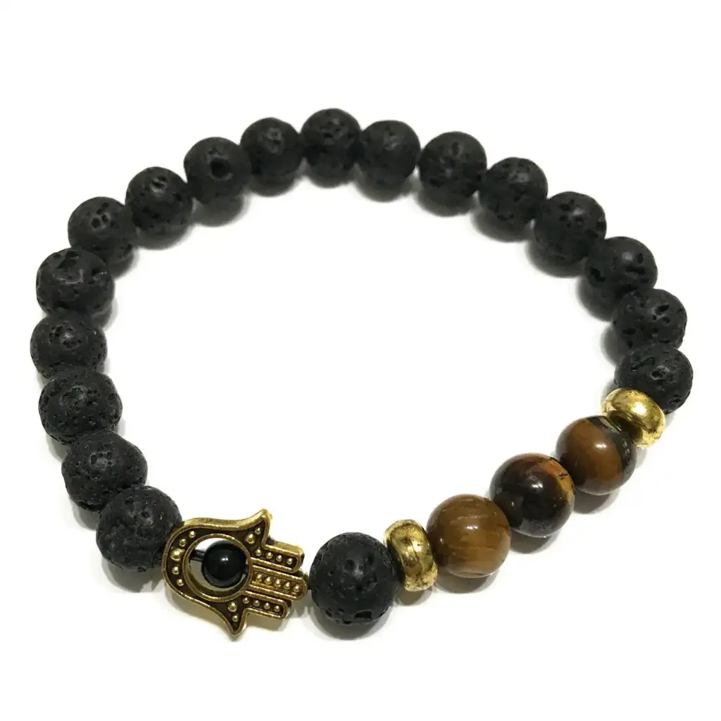 Lava Stone Bracelet – Hamsa Tiger-eye | www.artisangoods.co.uk