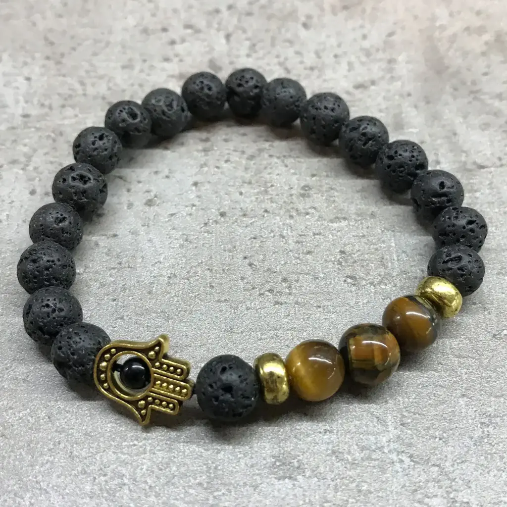 Lava Stone Bracelet – Hamsa Tiger-eye | www.artisangoods.co.uk 2