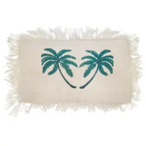Linen Cushion Cover 30x50cm Palm Tree with Fringe | www.artisangoods.co.uk