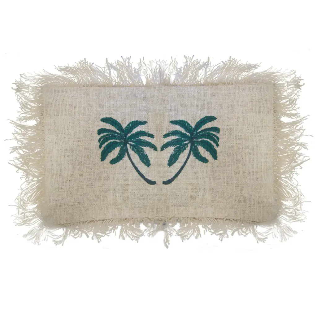 Linen Cushion Cover 30x50cm Palm Tree with Fringe | www.artisangoods.co.uk 4