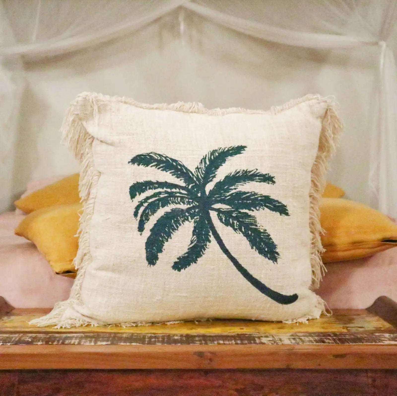 Linen Cushion Cover 60x60cm Palm Tree with Fringe | www.artisangoods.co.uk 3 Linen Cushion Cover 60x60cm Palm Tree with Fringe | www.artisangoods.co.uk 2