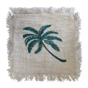 Linen Cushion Cover 60x60cm Palm Tree  with Fringe | www.artisangoods.co.uk 4