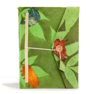 Lokta Bold Floral Notebook - Large (21x15cm) - 45 Leaves - Includes Bookmark - Moss Green