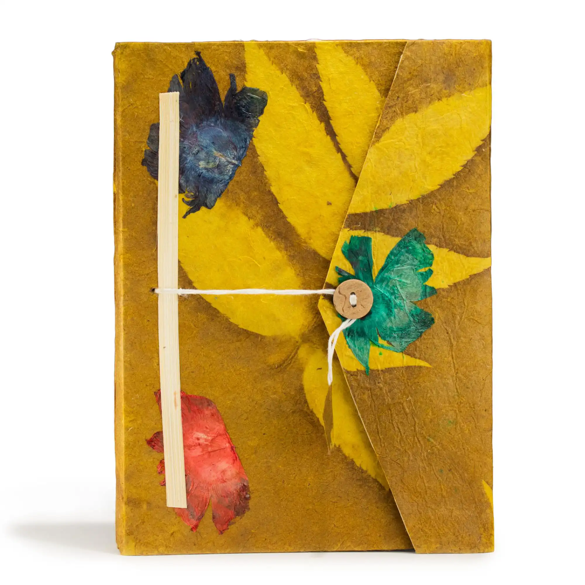 Lokta Bold Floral Notebook - Large (21x15cm) - 45 Leaves - Includes Bookmark - Mustard Brown