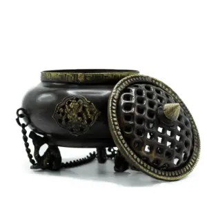 Lrg Brass Tibetan Burner – Four Symbol Hanging Pot | www.artisangoods.co.uk 3