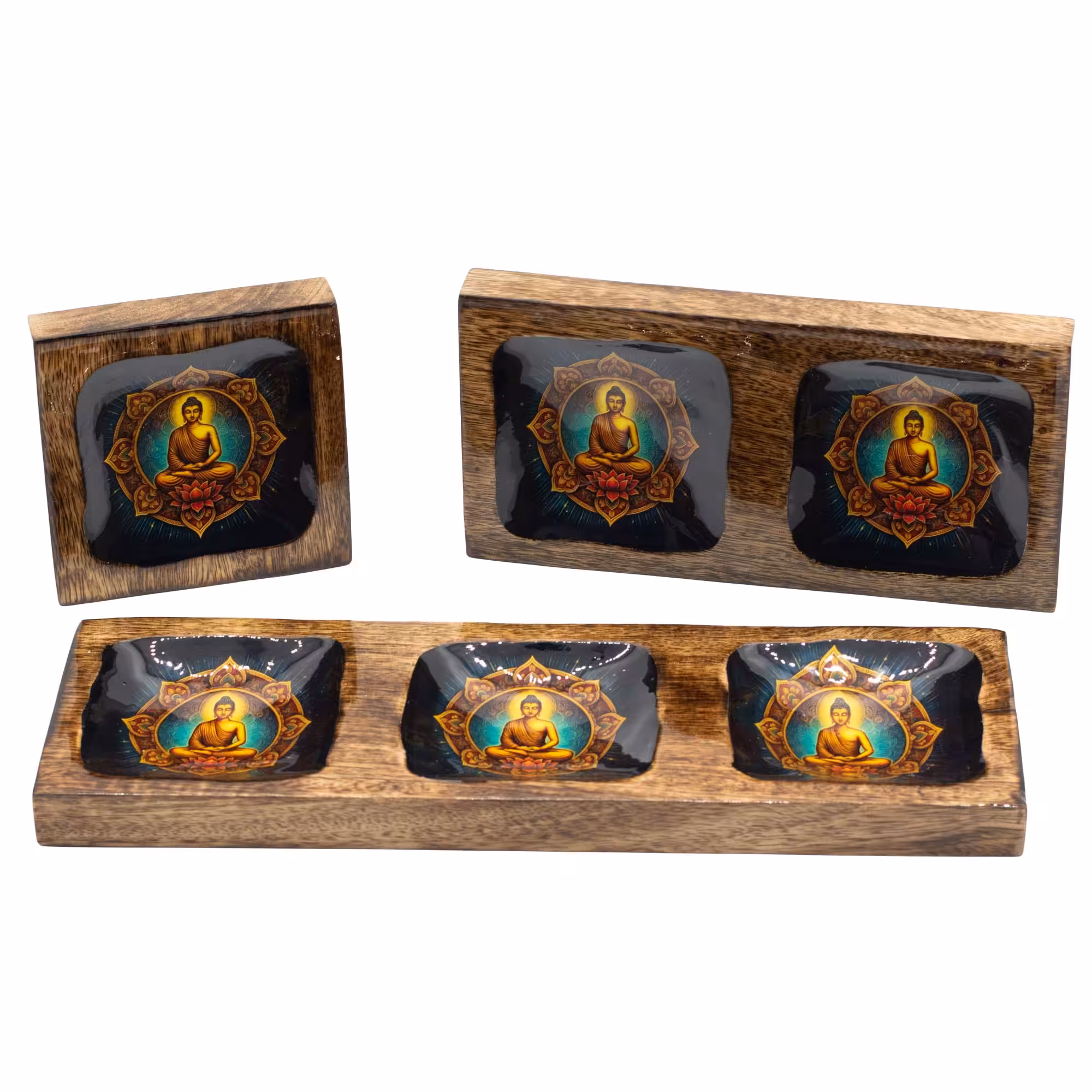 Lrg Enamelled Mango Tray Set – Buddha | www.artisangoods.co.uk 2 Lrg Enamelled Mango Tray Set - Buddha