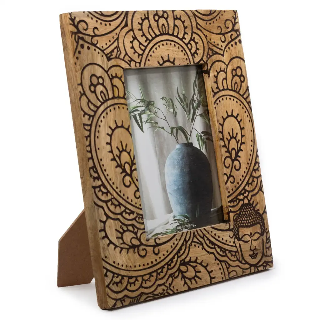 Lrg Mango Wood Picture Frame (for 13x18cm) 28x23x2cm – Buddha – Black | www.artisangoods.co.uk