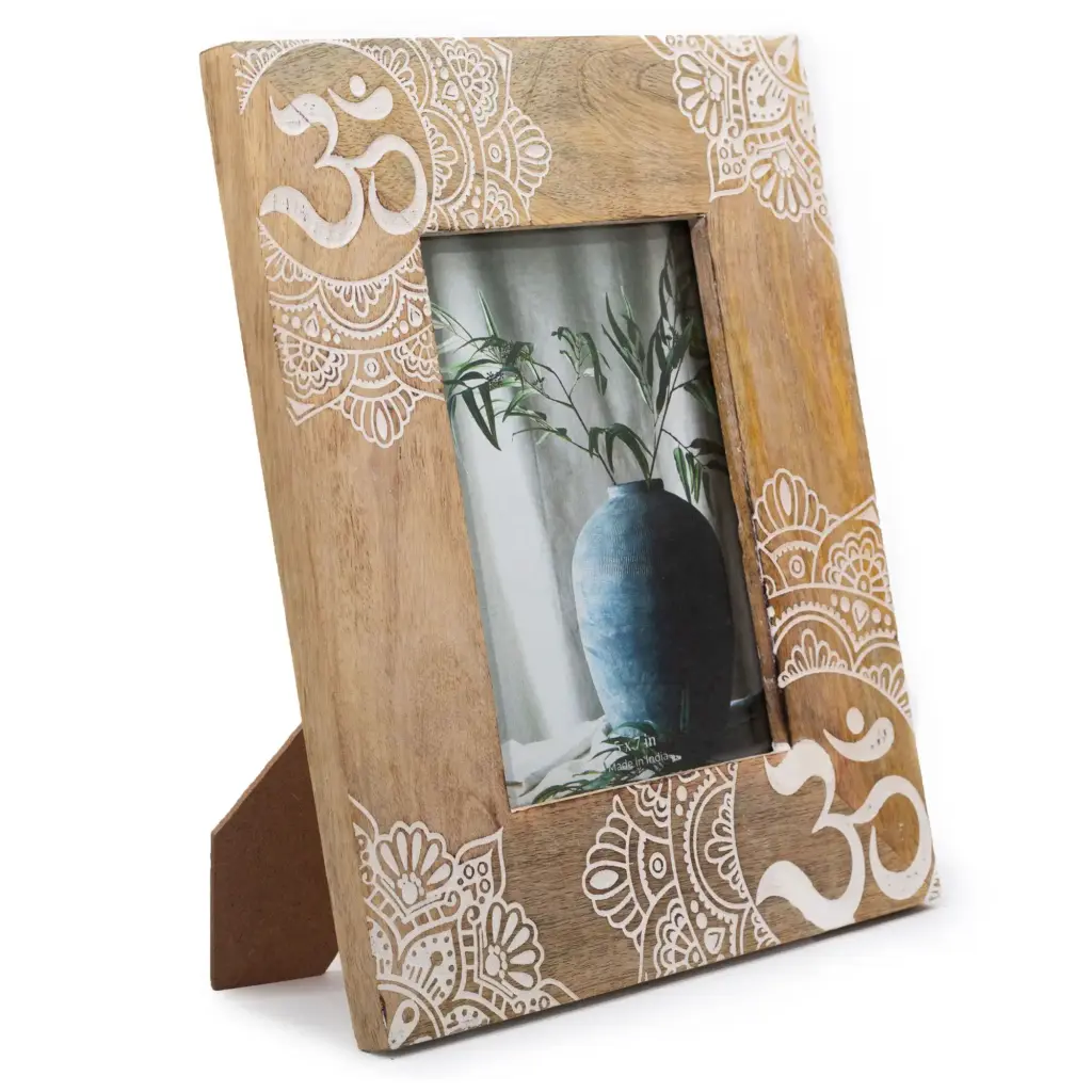 Lrg Mango Wood Picture Frame (for 13x18cm) 28x23x2cm – Mandala – White | www.artisangoods.co.uk