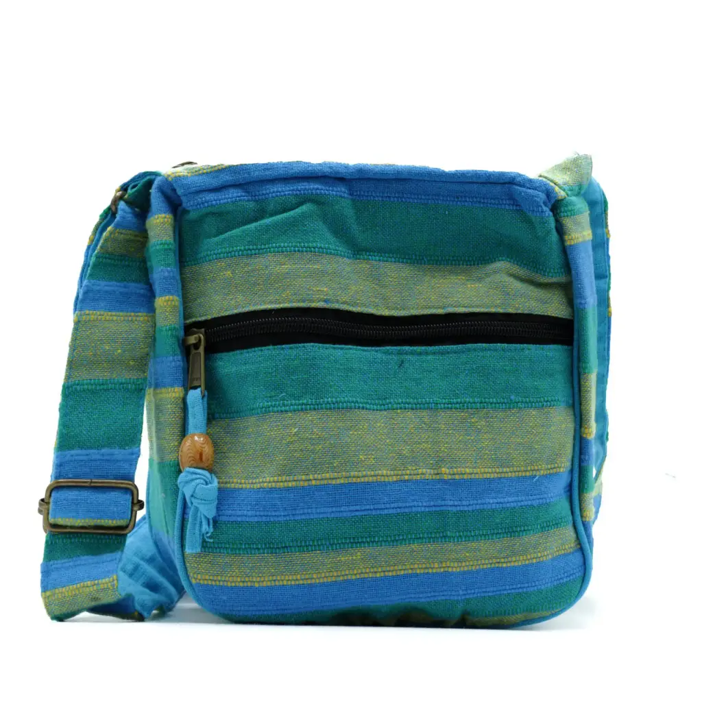 Lrg Nepal Sling Bag  (Adjustable Strap) –  Spring Meadows Green & Blue | www.artisangoods.co.uk
