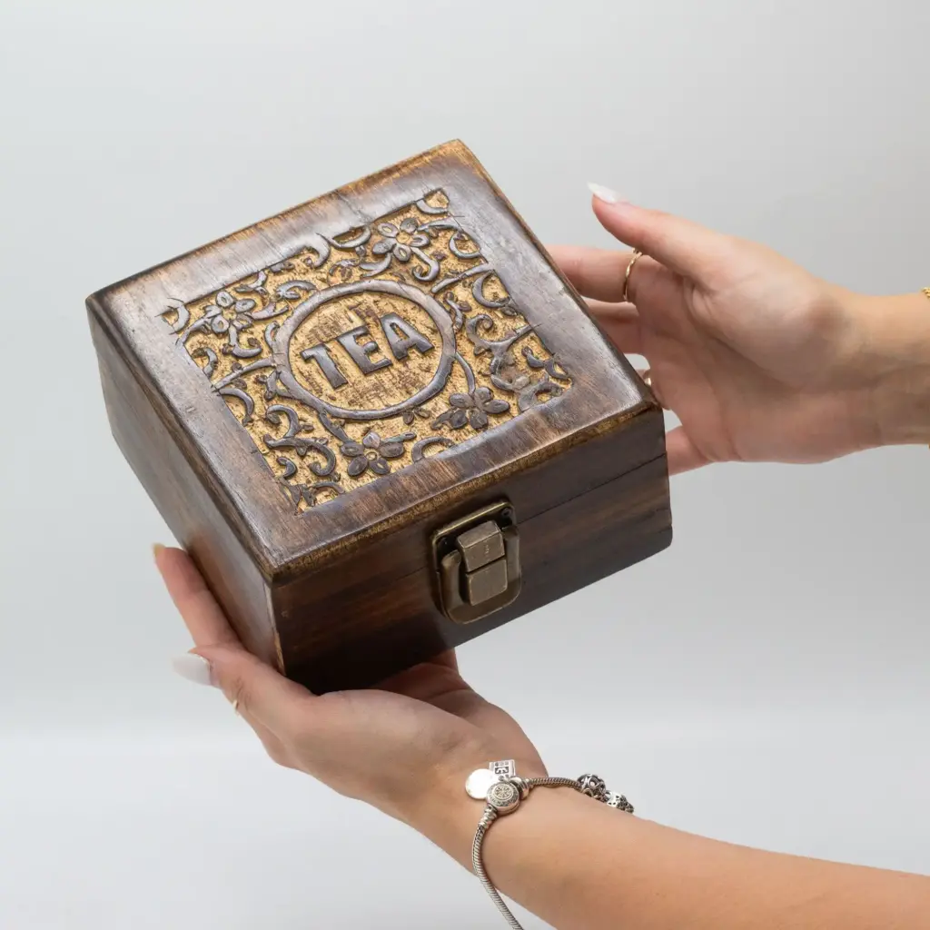 Mango Carved Tea Box (4 compartments) | www.artisangoods.co.uk 5