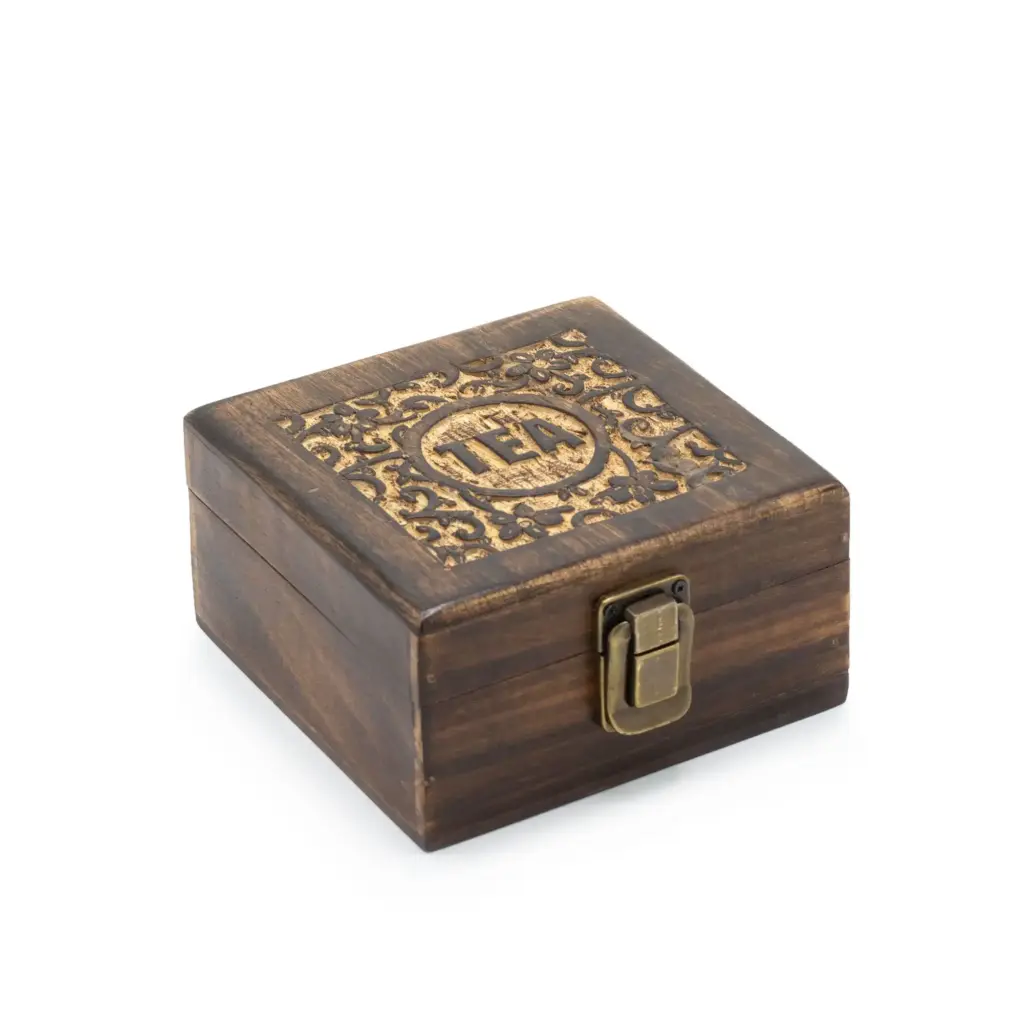 Mango Carved Tea Box (4 compartments) | www.artisangoods.co.uk