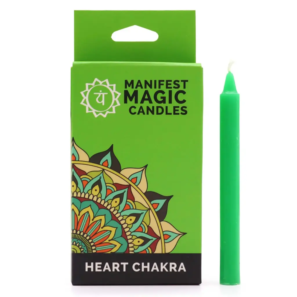 Manifest Magic Candles (pack of 12) – Green – Heart Chakra | www.artisangoods.co.uk
