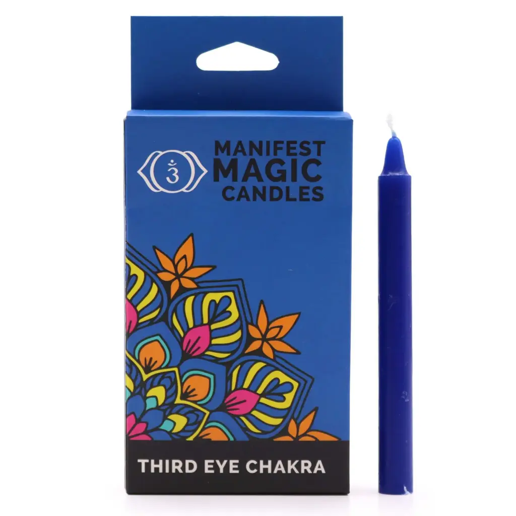 Manifest Magic Candles (pack of 12) – Indigo – Third Eye Chakra | www.artisangoods.co.uk