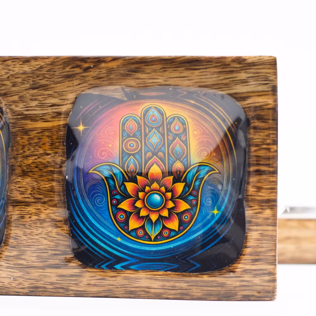 Med Enamelled Mango Tray Set – Hamsa | www.artisangoods.co.uk 2
