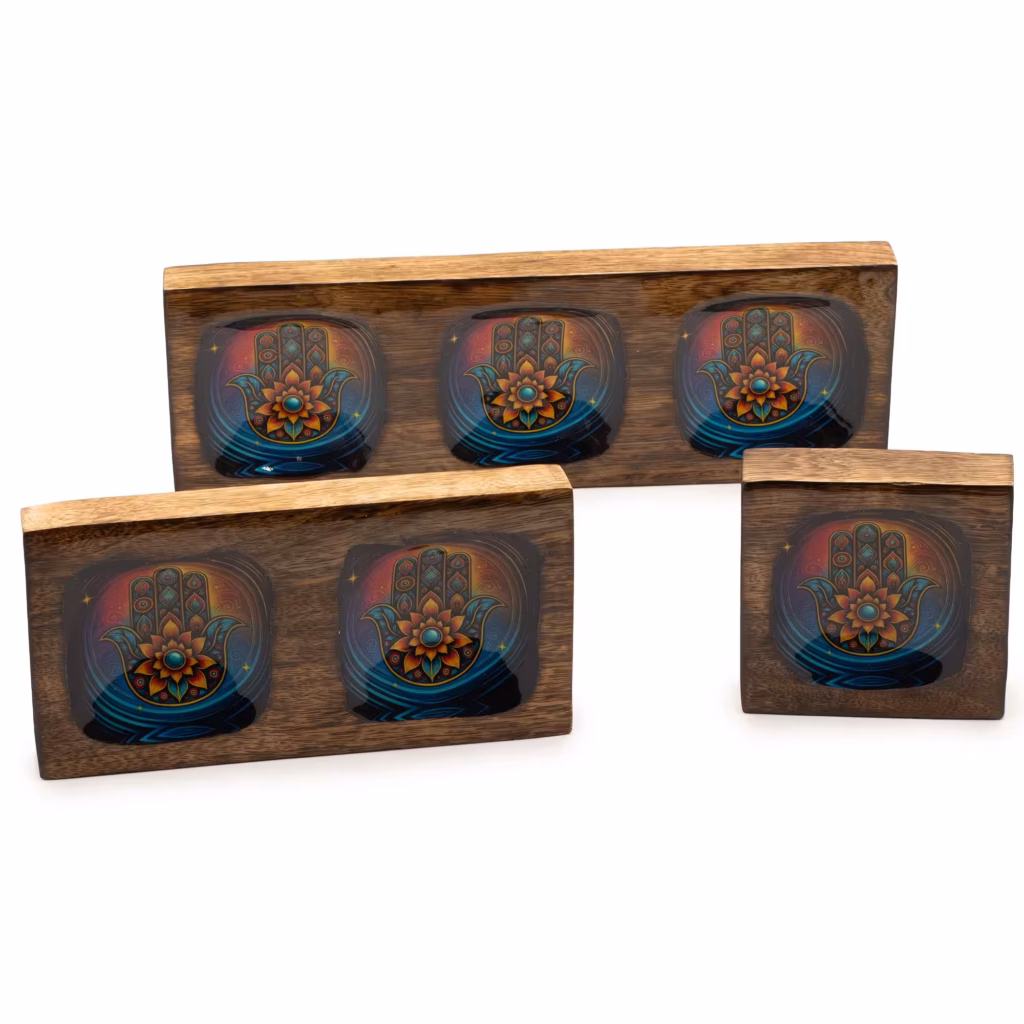 Med Enamelled Mango Tray Set – Hamsa | www.artisangoods.co.uk 3