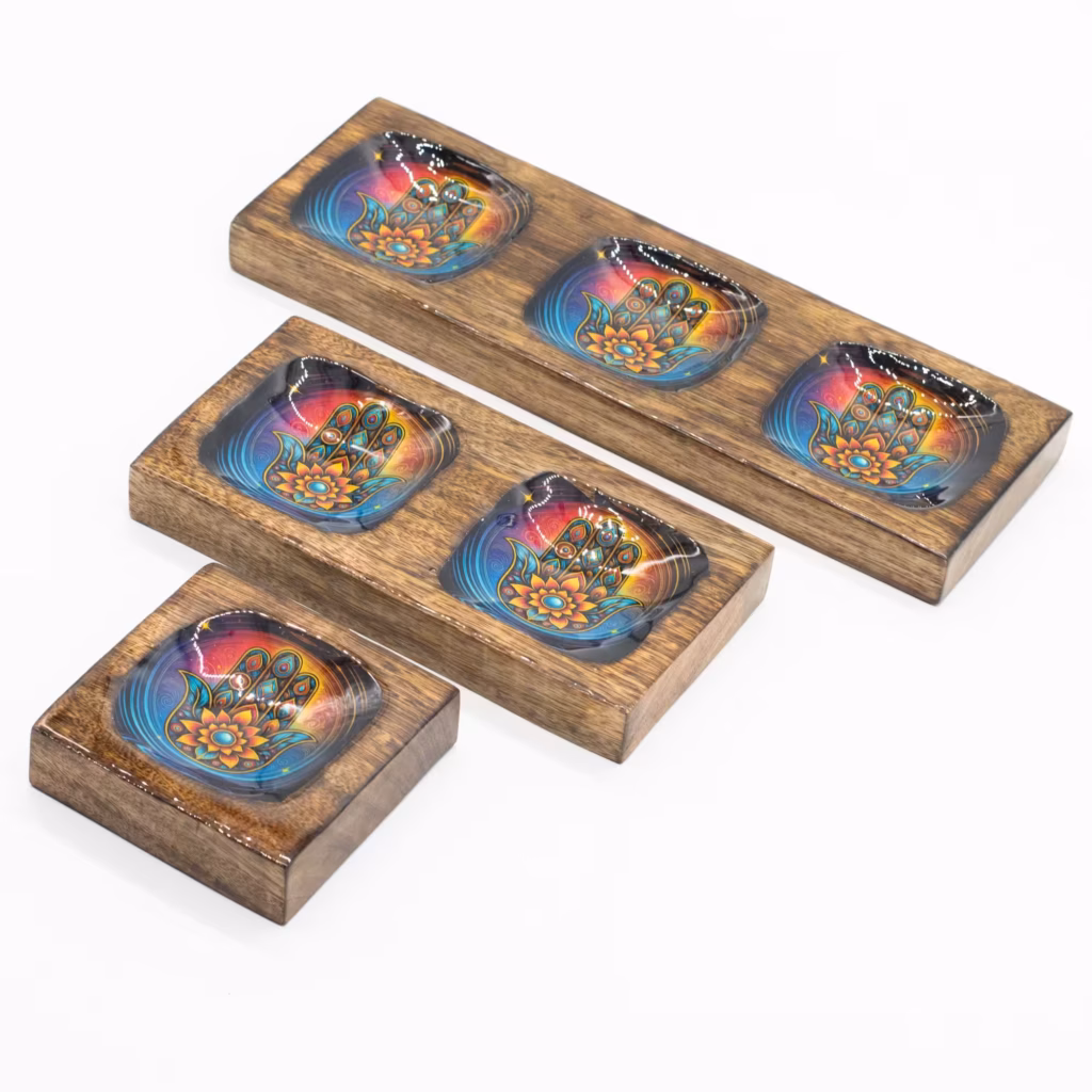 Med Enamelled Mango Tray Set – Hamsa | www.artisangoods.co.uk