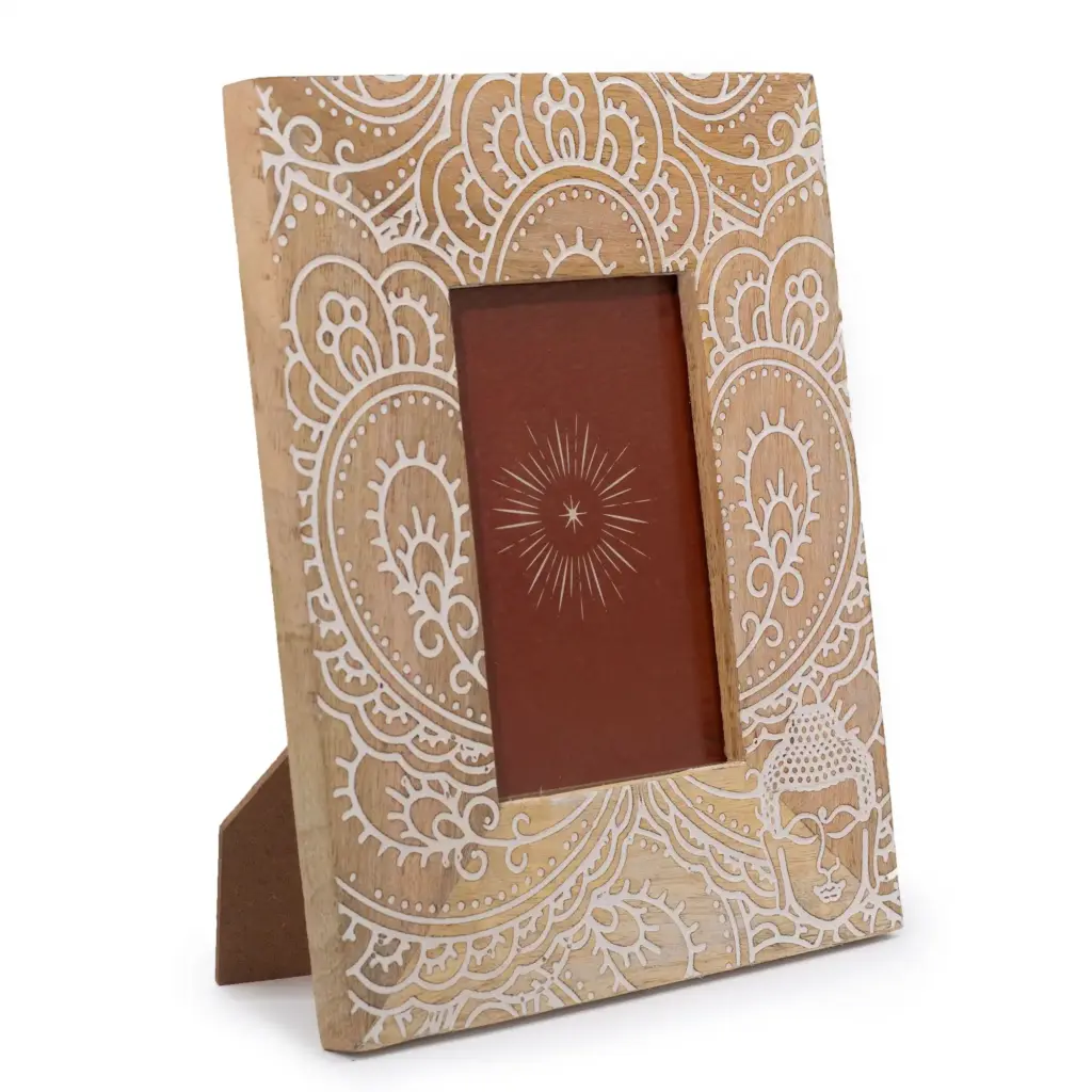 Med Mango Wood Picture Framel (for 10x15cm) 26x20x2cm – Buddha – White | www.artisangoods.co.uk
