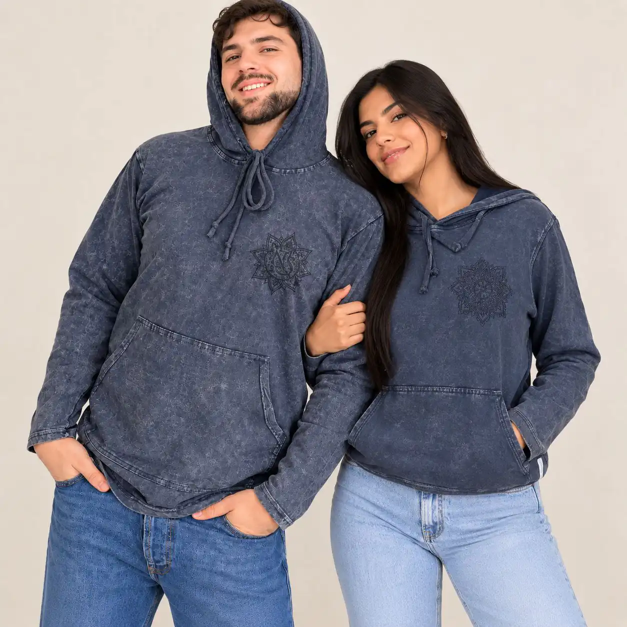 Med Stone Washed Hoody Shirt Kangaroo Pocket -Dusty Lavender