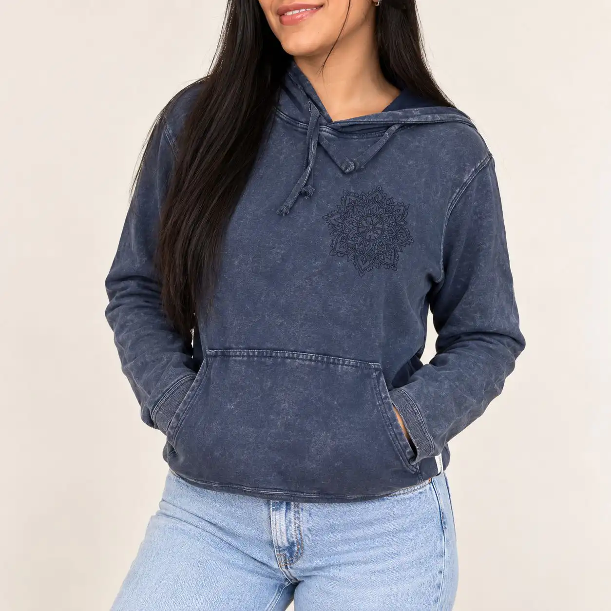Med Stone Washed Hoody Shirt Kangaroo Pocket -Dusty Lavender