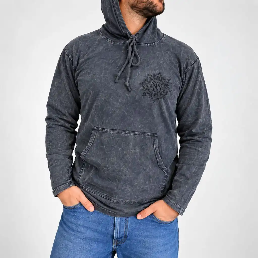 Med Stone Washed Hoody Shirt Kangaroo Pocket -Dusty Lavender