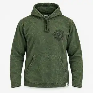 Med Stone Washed Hoody Shirt Kangaroo Pocket -Vintage Teal