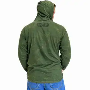 Med Stone Washed Hoody Shirt Kangaroo Pocket -Vintage Teal