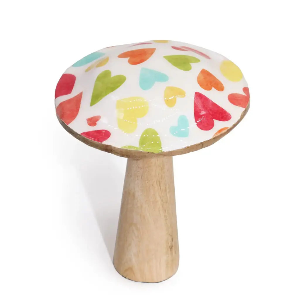 Med Wooden Mushroom – Pastel Hearts | www.artisangoods.co.uk