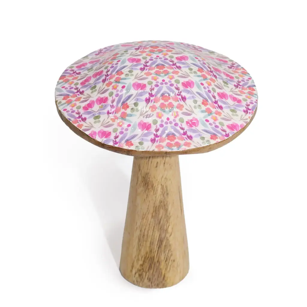 Med Wooden Mushroom – Pretty Floral | www.artisangoods.co.uk