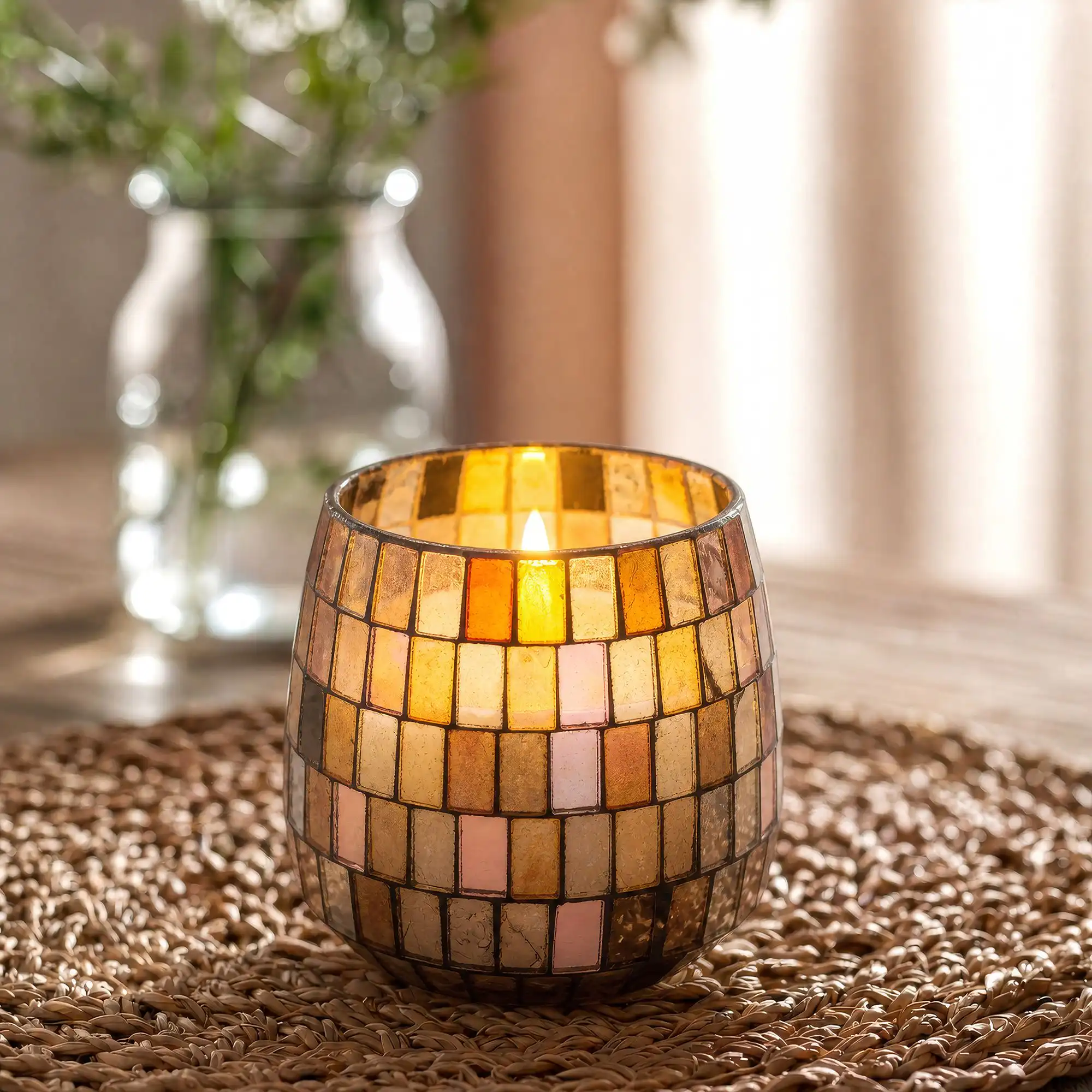 Medium Glass Jar Candles – Amber Mosaic | www.artisangoods.co.uk 6 Medium Glass Jar Candles - Amber Mosaic - Image 5