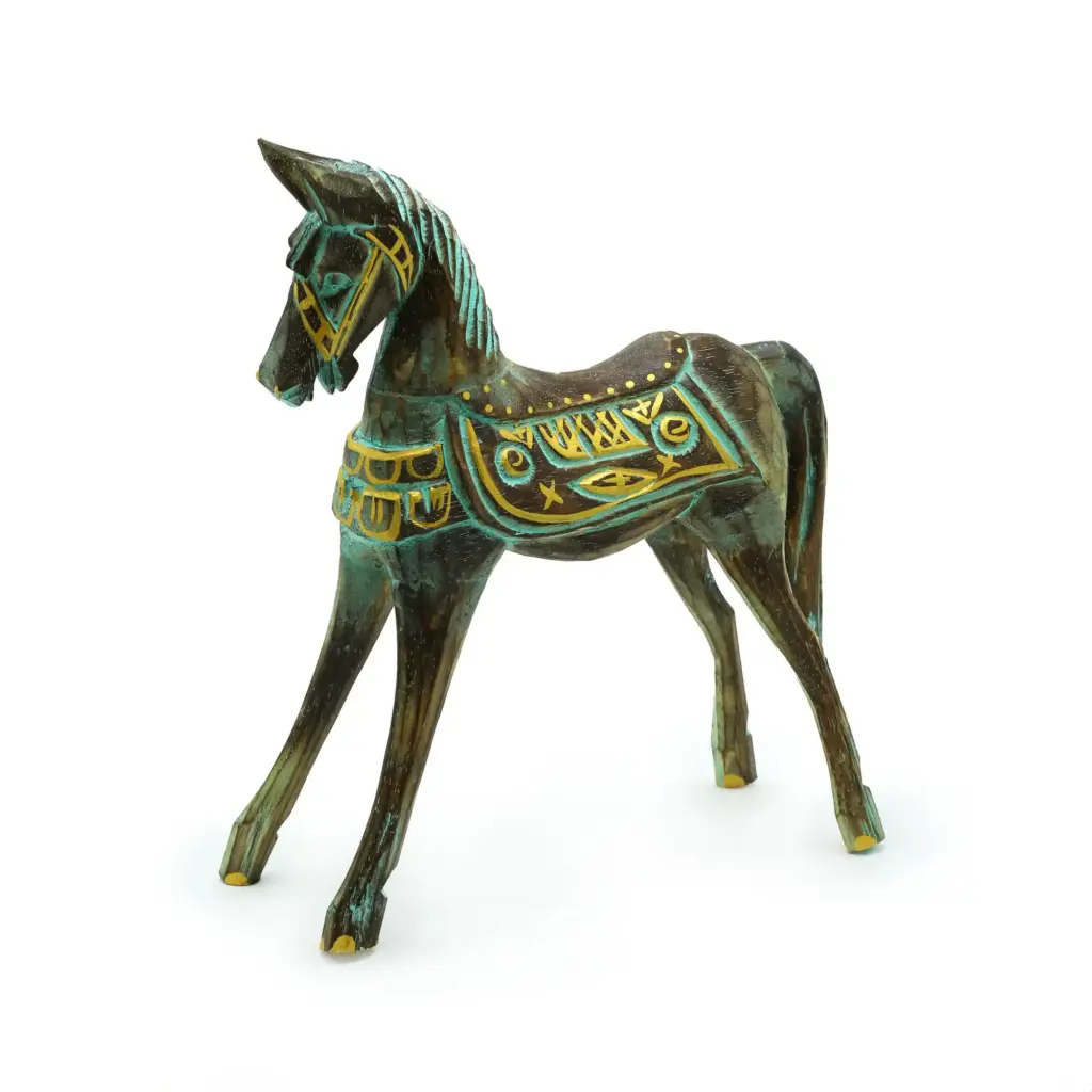 Medium Gold & Turquoise Horse 25 cm | www.artisangoods.co.uk